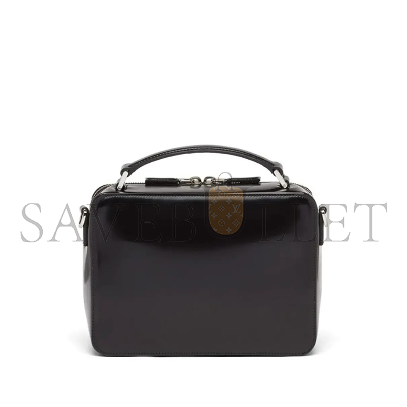 Pra*a brique saffiano leather handbag in black 2vh069 (22*16*6cm)